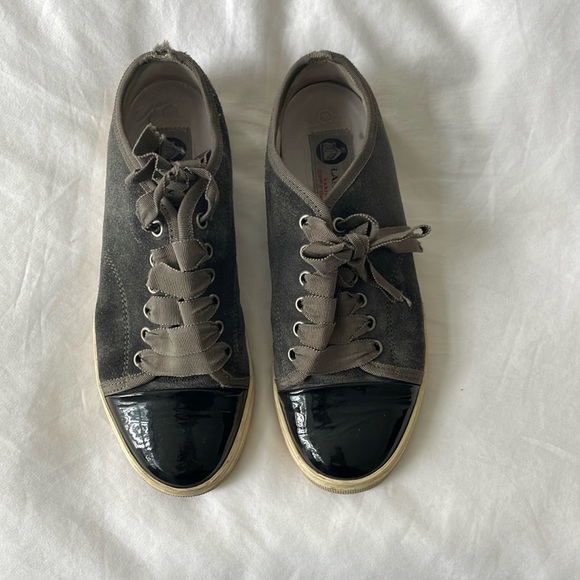 Grey Suede Lanvin Sneakers with Patent Cap Toe, Size 36 - Picture 1 of 4